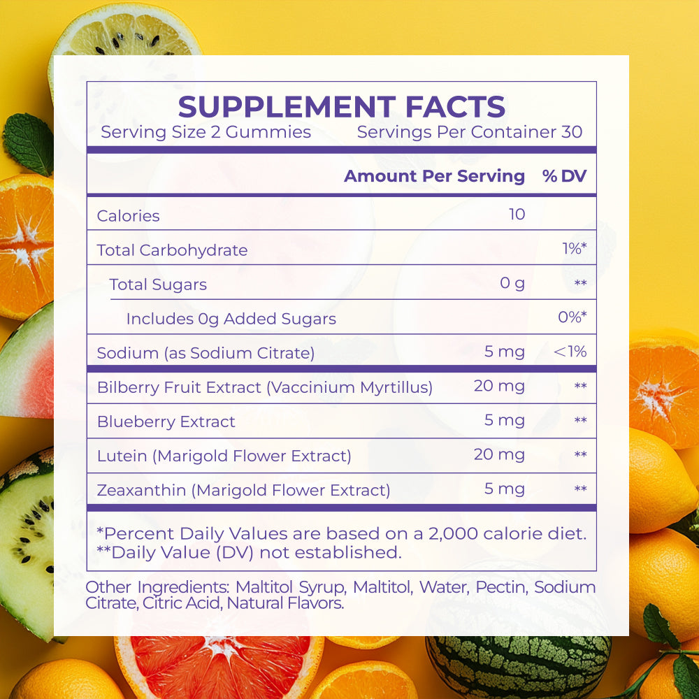 Lutein Gummy Eye Health Vitamins - Sugar-Free Lutein & Zeaxanthin for Clear Vision, Relief of Dry Eyes, and Blue Light Support for Adults & Children
